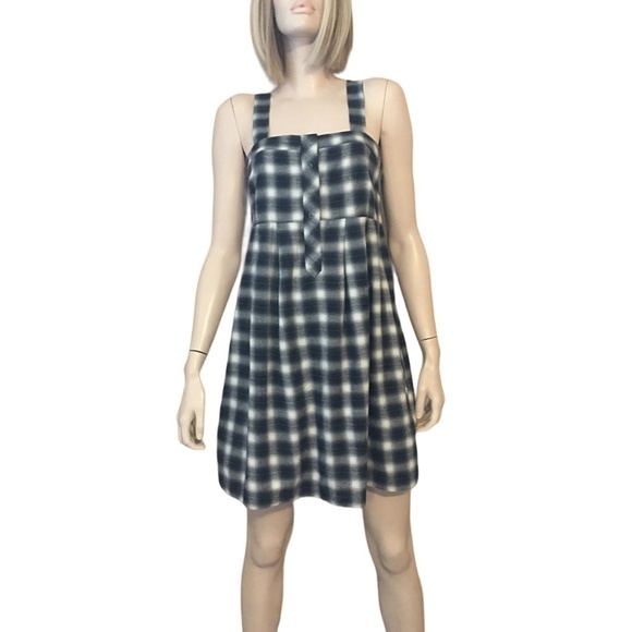 H&M Conscious 100% Organic Cotton Buffalo Plaid Jumper Dress Tunic Pockets - Picture 3 of 16